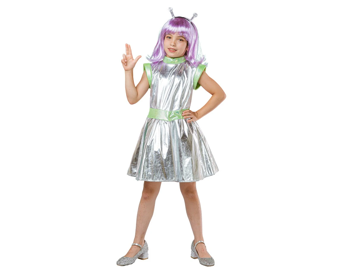 Role play-set for kids Silver Alien (dress, hairband), size 130/140 cm